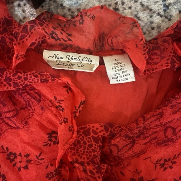 Y2K Red Silk Ruffle Blouse by New York City Design Co - Picture 7 of 7